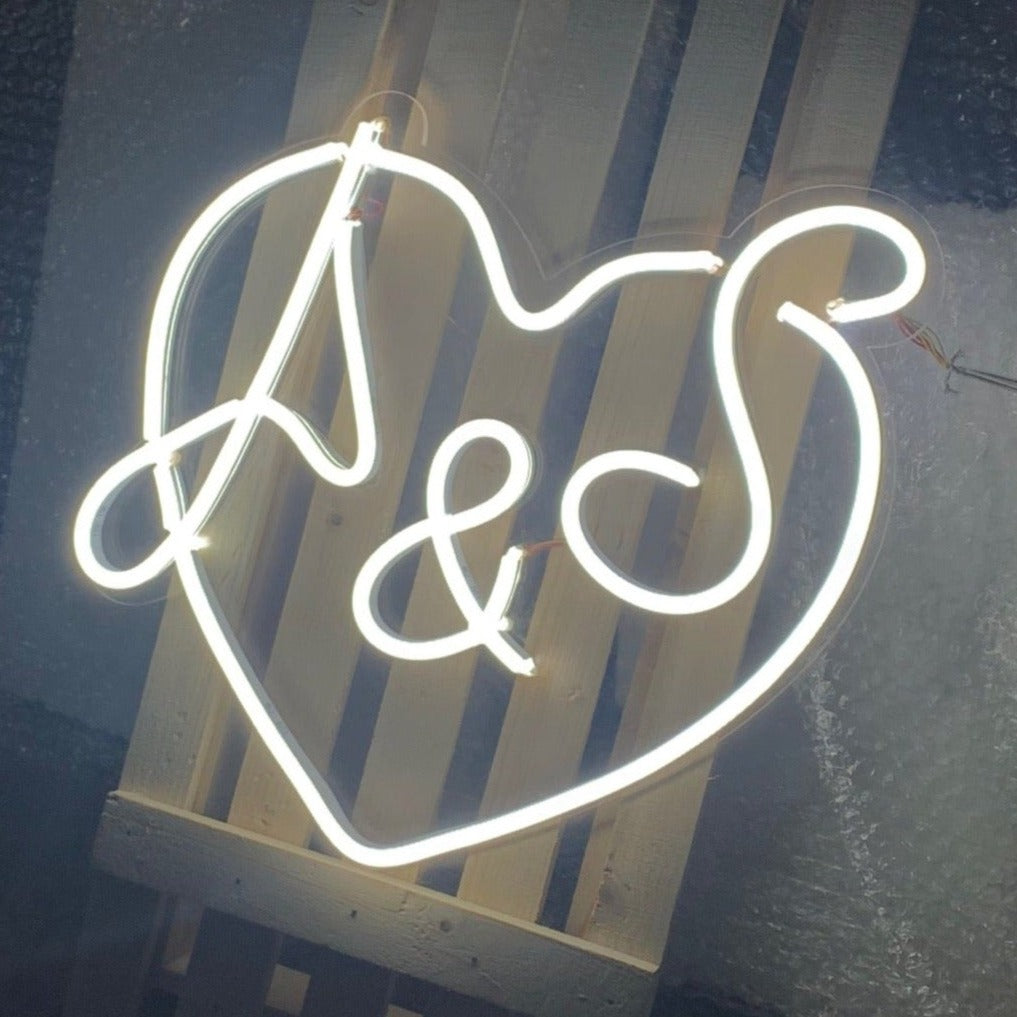 initials heart neon sign
