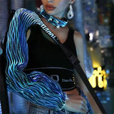 Glo Punk Rave Clothing, Black Steampunk One Shoulder Light Up Long Sleeve