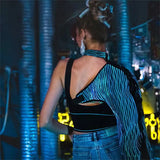 Glo Punk Rave Clothing, Black Steampunk One Shoulder Light Up Long Sleeve